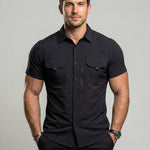 KZZ Men's American-Style Solid Color Shirt