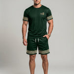 KZZ Men's Slim Fit Crew Neck Short-Sleeve and Shorts Suit