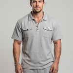 KZZ Men's Business-Casual Athletic-Style Waffle-Knit Solid-Color Short-Sleeve Polo Shirt