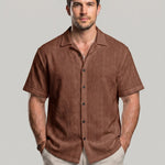 KZZ Men's Solid Coffee-Colored Short-Sleeve Shirt