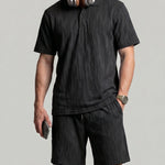 KZZ Men's Solid-Color Polo Shirt and Drawstring-Waist Shorts