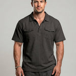 KZZ Men's Business-Casual Athletic-Style Waffle-Knit Solid-Color Short-Sleeve Polo Shirt