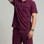 KZZ Men's Business-Casual Waffle-Knit Short-Sleeve Shirt and Shorts Set