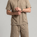 KZZ Men's Solid-Color Polo Shirt and Drawstring-Waist Shorts