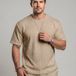 KZZ Men's Spring/Summer Solid-Color Short-Sleeve T-Shirt with Textured Fabric
