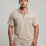 KZZ Men's Business-Casual Athletic-Style Waffle-Knit Solid-Color Short-Sleeve Polo Shirt