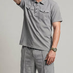 KZZ Men's Business-Casual Waffle-Knit Short-Sleeve Shirt and Shorts Set