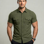 KZZ Men's American-Style Solid Color Shirt