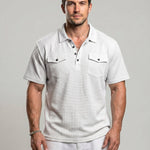 KZZ Men's Business-Casual Athletic-Style Waffle-Knit Solid-Color Short-Sleeve Polo Shirt