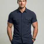KZZ Men's American-Style Solid Color Shirt