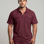 KZZ Men's Business-Casual Athletic-Style Waffle-Knit Solid-Color Short-Sleeve Polo Shirt