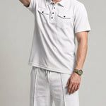 KZZ Men's Business-Casual Waffle-Knit Short-Sleeve Shirt and Shorts Set