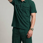 KZZ Men's Business-Casual Waffle-Knit Short-Sleeve Shirt and Shorts Set