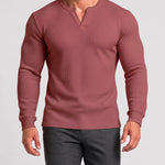 KZZ Men's Minimalist Waffle-Knit Long-Sleeve T-Shirt