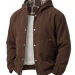 KZZ Men's Corduroy Hooded Retro Fashion Solid Color Jacket