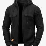 KZZ Men's Outdoor Casual Multi-Pocket Full-Zip Hooded Sweatshirt