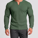 KZZ Men's Minimalist Waffle-Knit Long-Sleeve T-Shirt