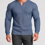 KZZ Men's Minimalist Waffle-Knit Long-Sleeve T-Shirt