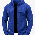 KZZ Men's Outdoor Casual Multi-Pocket Full-Zip Hooded Sweatshirt
