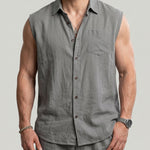 KZZ Men's Solid-Color Loose-Fit Linen Sleeveless Vest