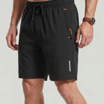 KZZ Men's Solid-Color Athletic Shorts with Zipper Pockets
