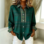 Sofia | Peacock Feather Print Button-Front Blouse