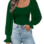 Puff Long Sleeve Bodysuit Leotard Sheer Top - Zeagoo (Us Only)