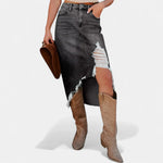 Women's Relaxed High Waist Denim Maxi Skirt