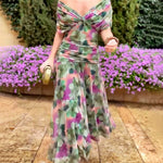 Elegant V-neck Fantasy Painted Floral Print Party Maxi Dress