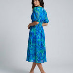 Phoebe Harrison | V-Neck Puff Sleeve Pleated Midi Dress For Women