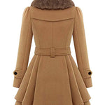 Faux Fur Lapel Double-Breasted Thick Wool Coat - Zeagoo (Us Only)