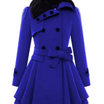 Faux Fur Lapel Double-Breasted Thick Wool Coat - Zeagoo (Us Only)