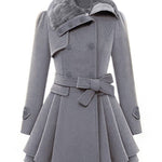 Faux Fur Lapel Double-Breasted Thick Wool Coat - Zeagoo (Us Only)