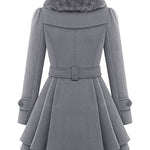 Faux Fur Lapel Double-Breasted Thick Wool Coat - Zeagoo (Us Only)