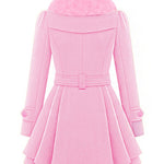 Faux Fur Lapel Double-Breasted Thick Wool Coat - Zeagoo (Us Only)