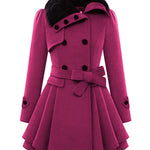 Faux Fur Lapel Double-Breasted Thick Wool Coat - Zeagoo (Us Only)