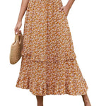 Floral Elastic High Waist Pleated Ruffle Skirt - Zeagoo (Us Only)