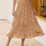 Floral Elastic High Waist Pleated Ruffle Skirt - Zeagoo (Us Only)