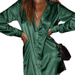 Long Sleeve Satin Shirt Dress - Zeagoo (Us Only)