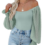 Puff Long Sleeve Bodysuit Leotard Sheer Top - Zeagoo (Us Only)