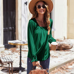 Zeagoo Long Sleeve Shirts Square Neck Pleated Tunic Tops