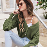 Lantern Sleeve Button Down Cable Knit Sweate - Zeagoo (Us Only)