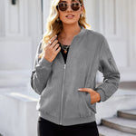Faux Bomber Zip Up Lightweight Jacket Coat with Pockets - Zeagoo (Us Only)