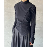 Irregular Brushed Half-high Collar Long-sleeved T-shirt