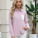 Zeagoo Striped Button Down Shirts for Women Patchwork Chic Long Sleeve Collared Casual Office Work Blouse Tops (US Only))