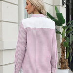 Zeagoo Striped Button Down Shirts for Women Patchwork Chic Long Sleeve Collared Casual Office Work Blouse Tops (US Only))