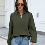Zeagoo Women's Button Blouse Elegant Casual Tunic Shirt Embroidery Long Sleeve Collared Loose Tops (US Only))