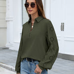 Zeagoo Women's Button Blouse Elegant Casual Tunic Shirt Embroidery Long Sleeve Collared Loose Tops (US Only))