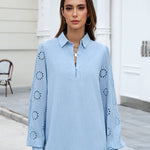 Zeagoo Women's Button Blouse Elegant Casual Tunic Shirt Embroidery Long Sleeve Collared Loose Tops (US Only))