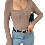 Zeagoo Women's Bodysuit 2023 One Piece Asymmetrical Neck Long Sleeve Ribbed Slim Thong Body Suit Tops for Women
